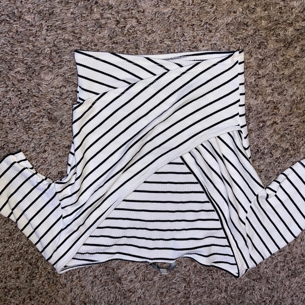 black and white striped wrap shirt